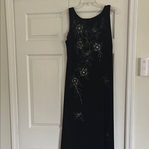 Black Sequin Embellished Sleeveless Maxi Dress, size 16, stretches